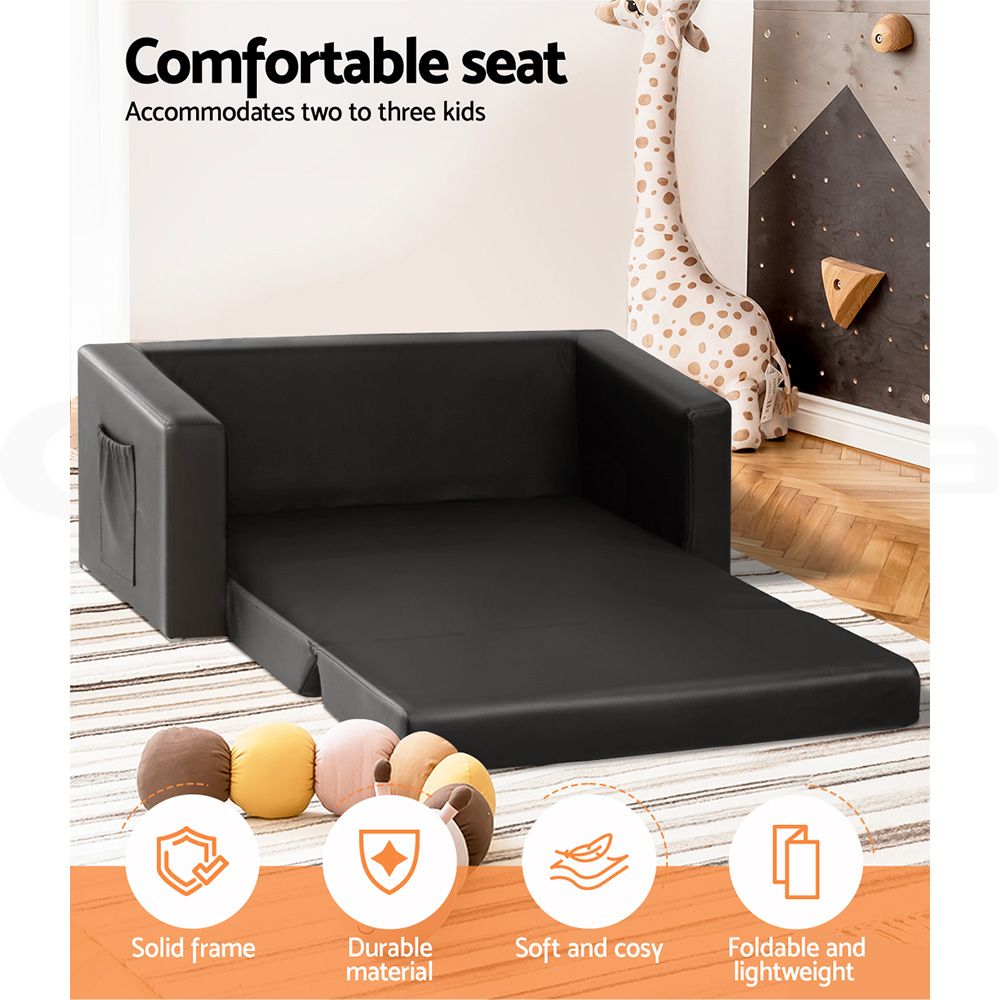 Keezi Kids 2-Seater Fold Out Sofa Bed, PU Leather