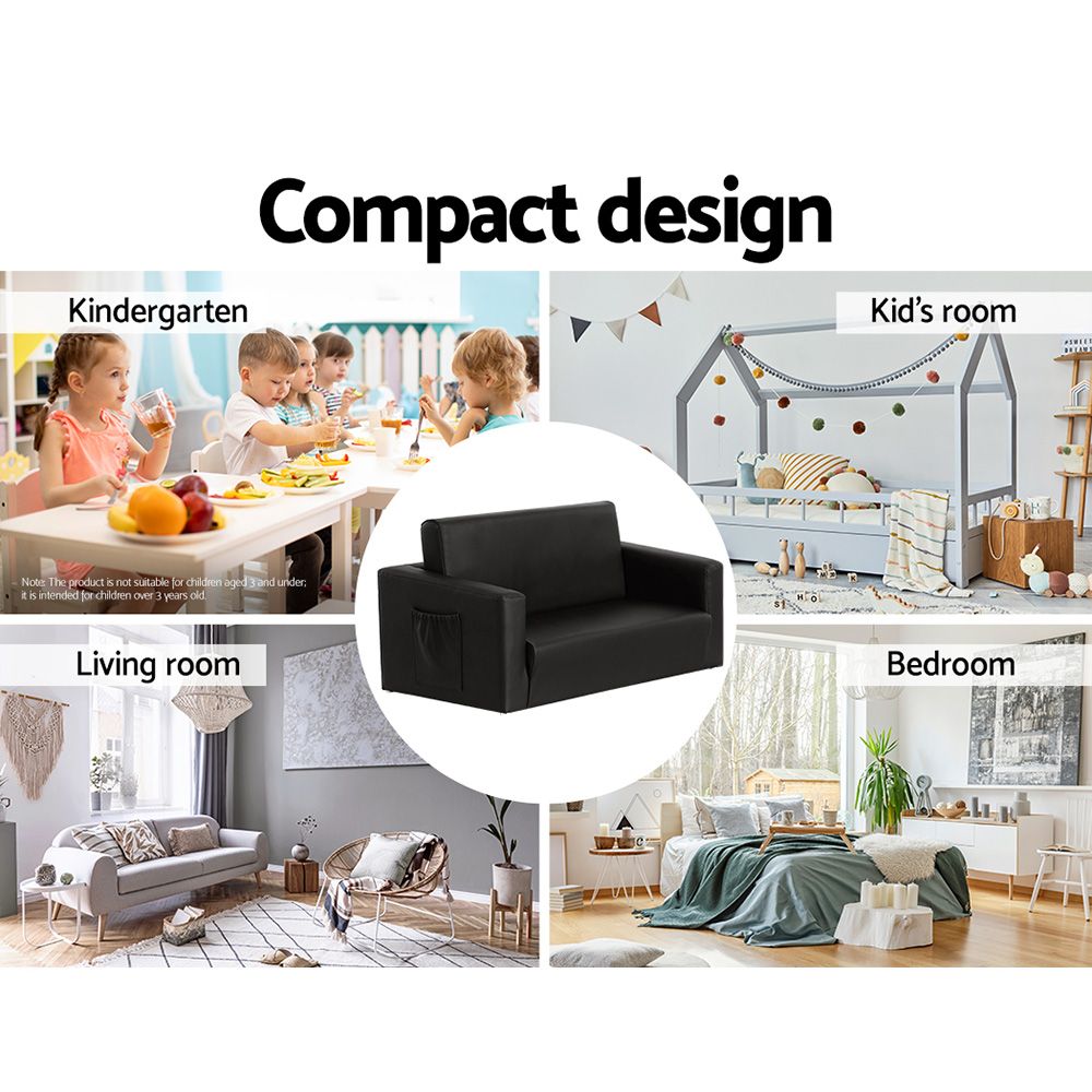 Keezi Kids 2-Seater Fold Out Sofa Bed, PU Leather