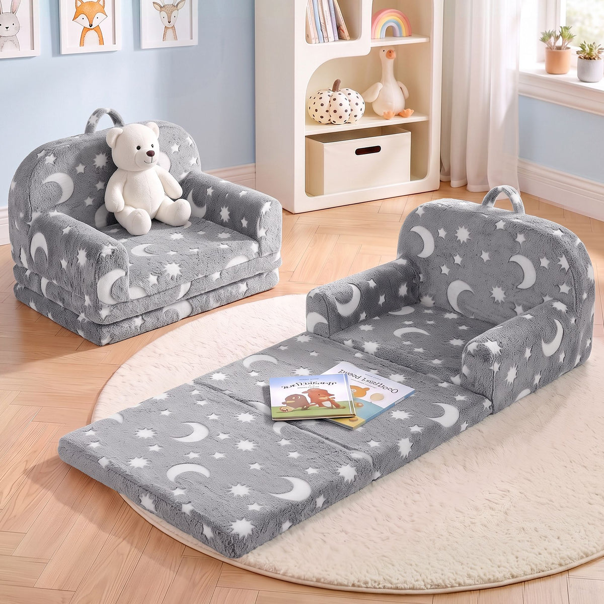 Keezi Kids 2-in-1 Fold Out Sofa Bed, Glow in the Dark