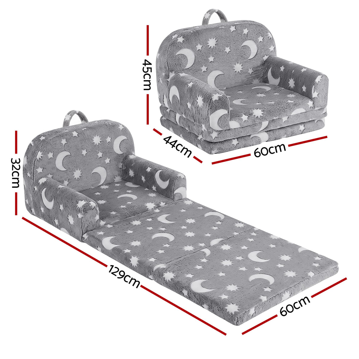 Keezi Kids 2-in-1 Fold Out Sofa Bed, Glow in the Dark