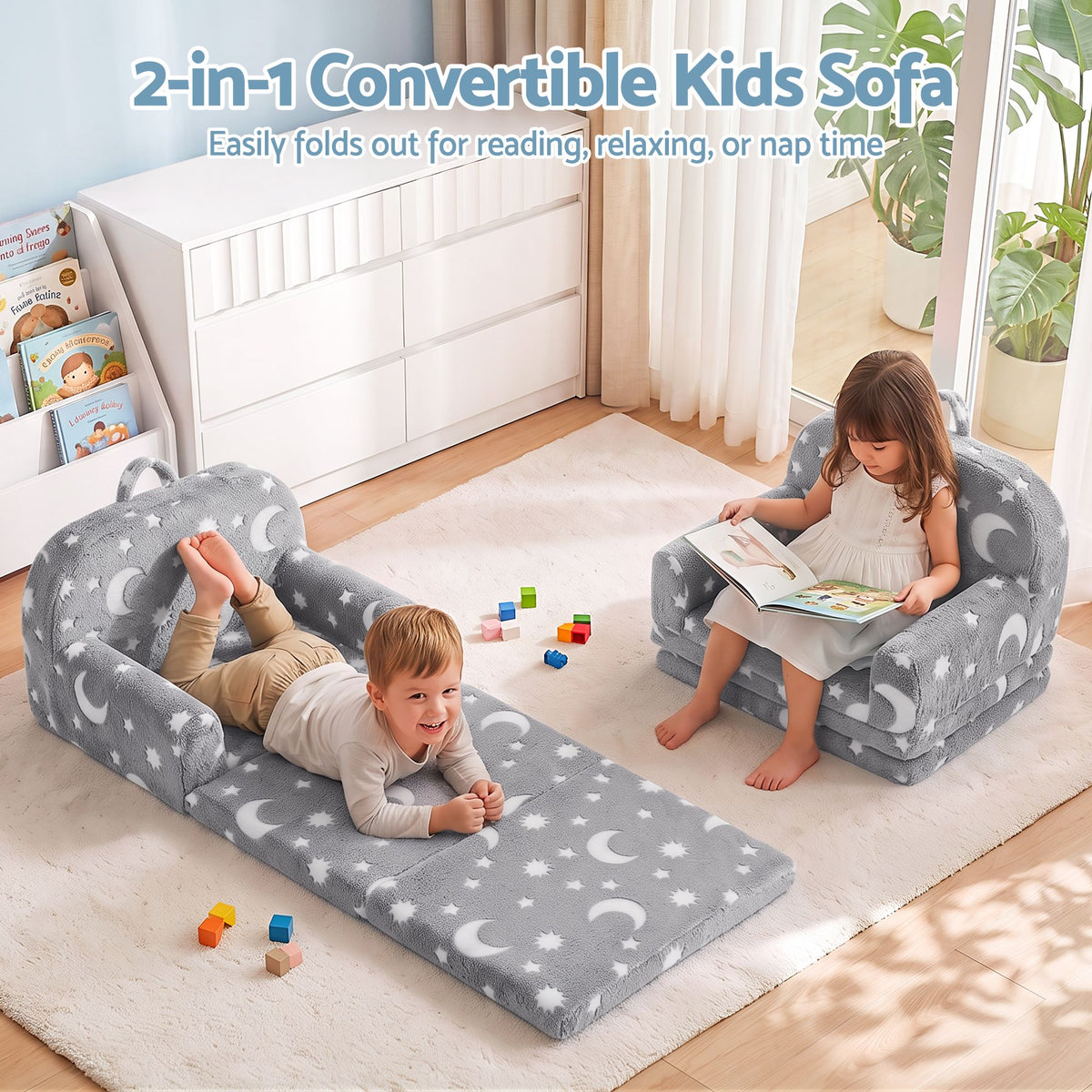 Keezi Kids 2-in-1 Fold Out Sofa Bed, Glow in the Dark