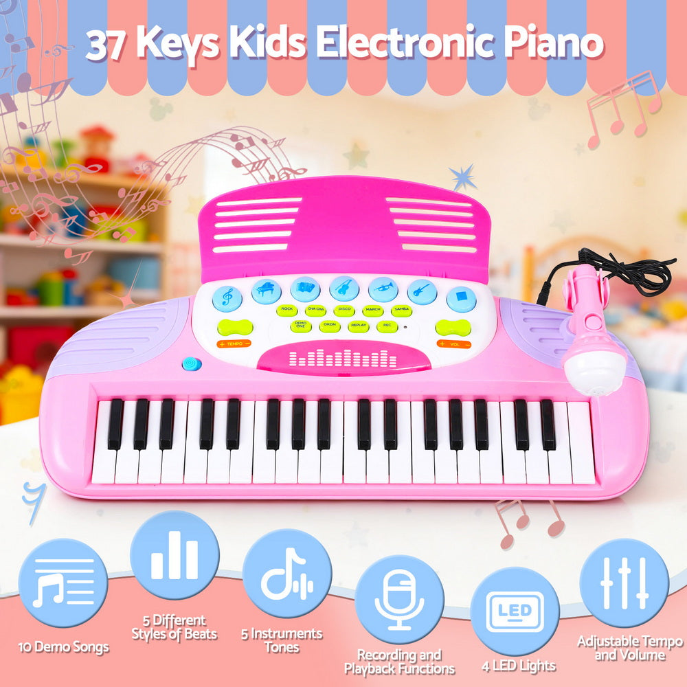 Keezi Kids Piano Keyboard 37 Keys Electronic Musical Instrument Set