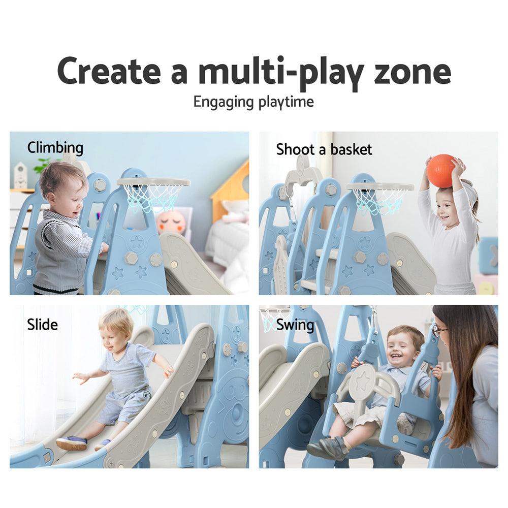 Keezi Kids Slide Swing Set Basketball Hoop Outdoor Playground Toys