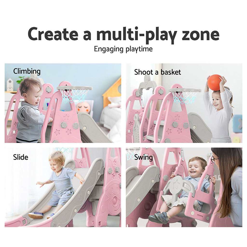 Keezi Kids Slide Swing Set Basketball Hoop Outdoor Playground Toys