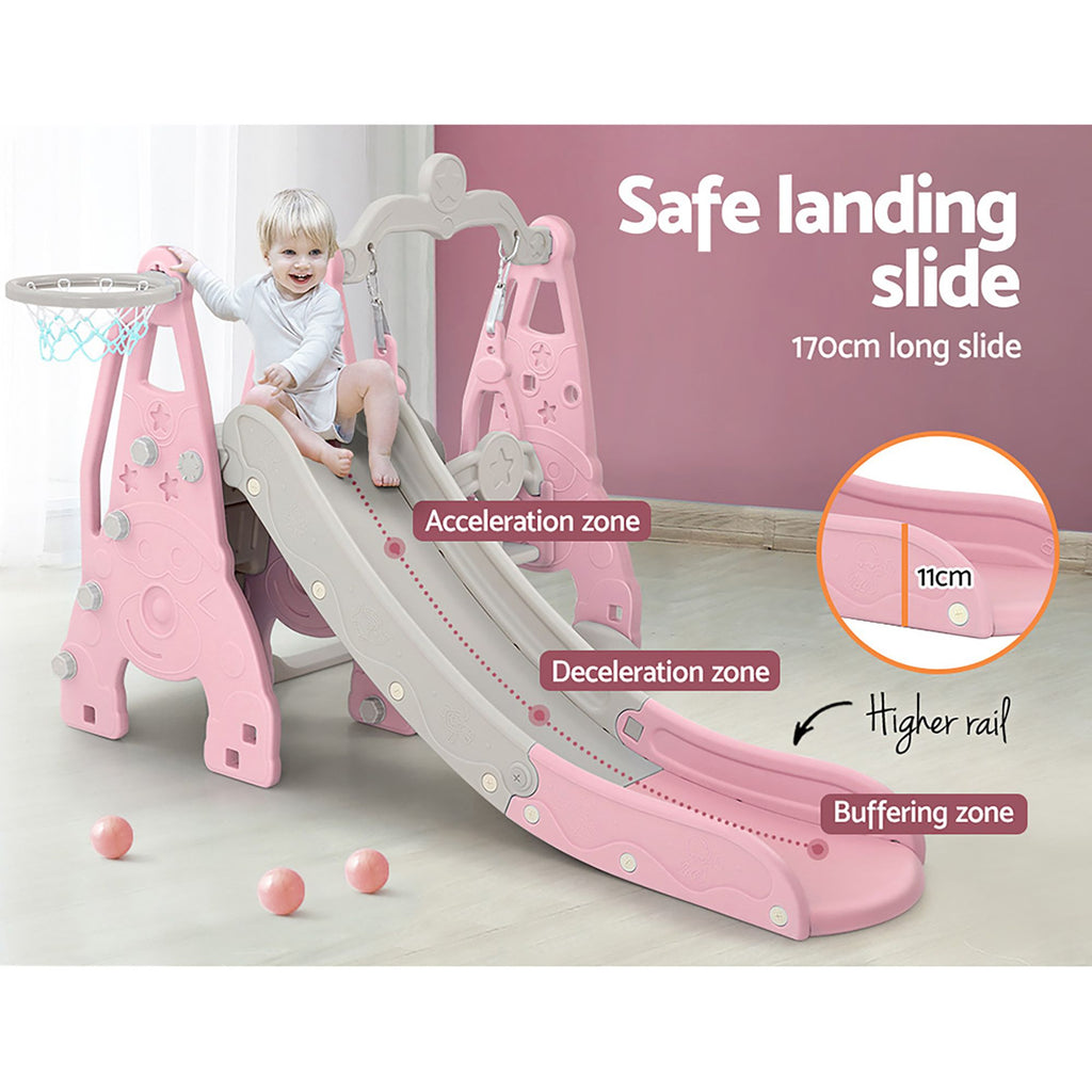 Keezi Kids Slide Swing Set Basketball Hoop Outdoor Playground Toys