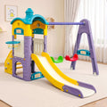 Keezi Kids 4-in-1 Slide Swing Set Double Swing Basketball Hoop