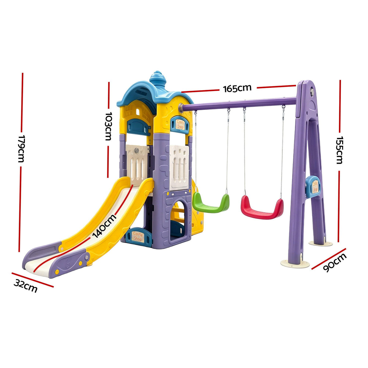 Keezi Kids 4-in-1 Slide Swing Set Double Swing Basketball Hoop