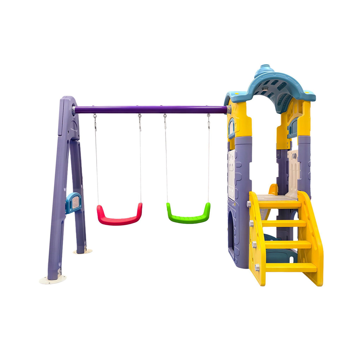 Keezi Kids 4-in-1 Slide Swing Set Double Swing Basketball Hoop