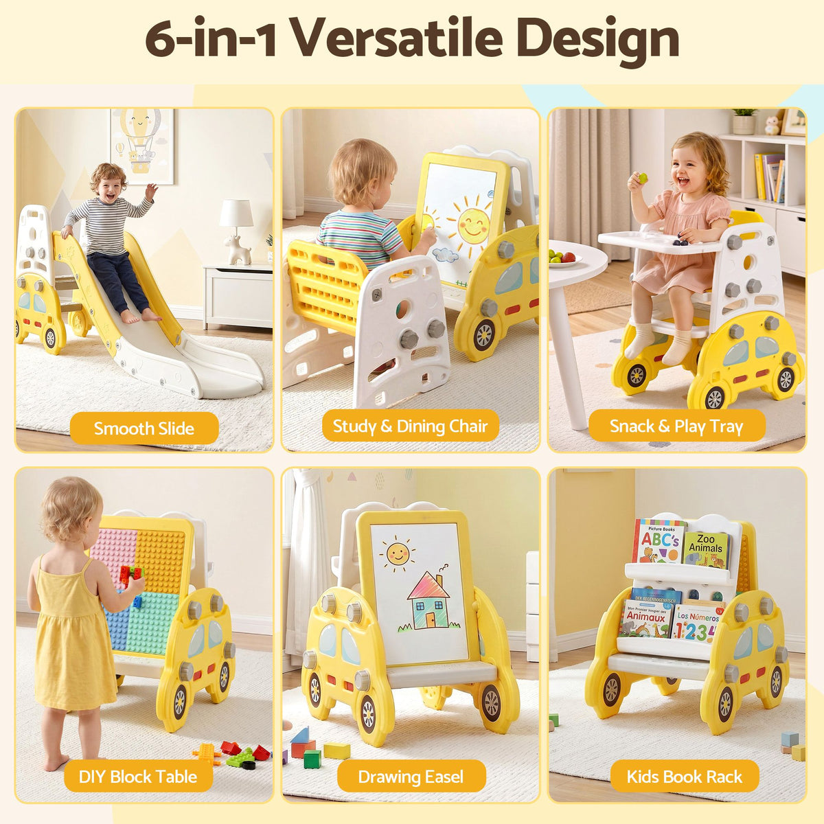 Keezi Kids Slide Set Toddler Indoor Playset Bookshelf Drawing Board