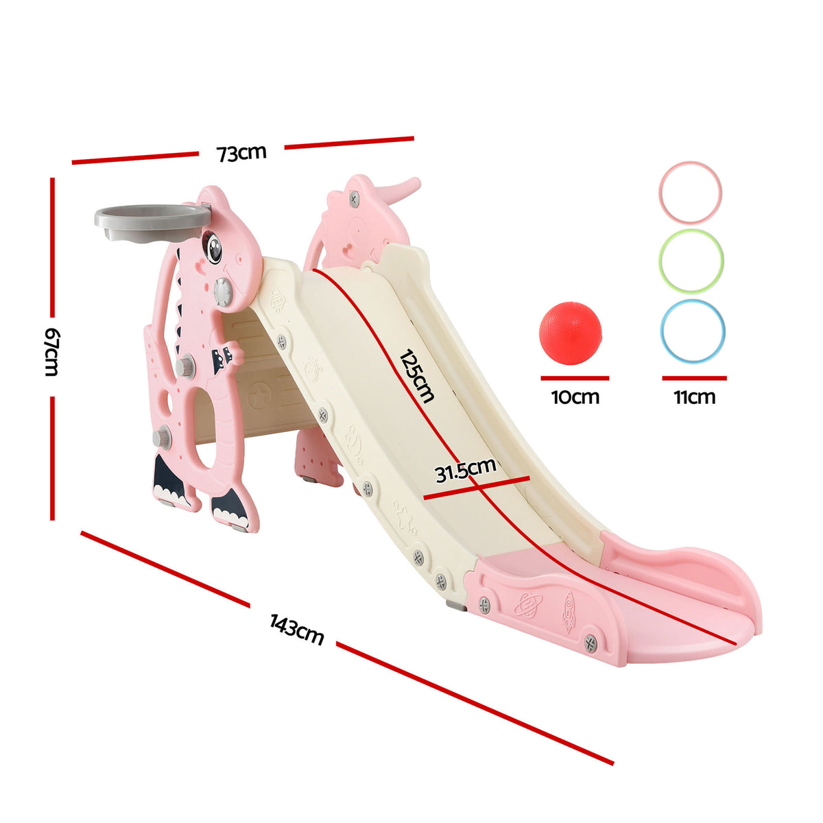 Keezi Kids Slide Set Basketball Hoop Outdoor Playground Toy Dragon