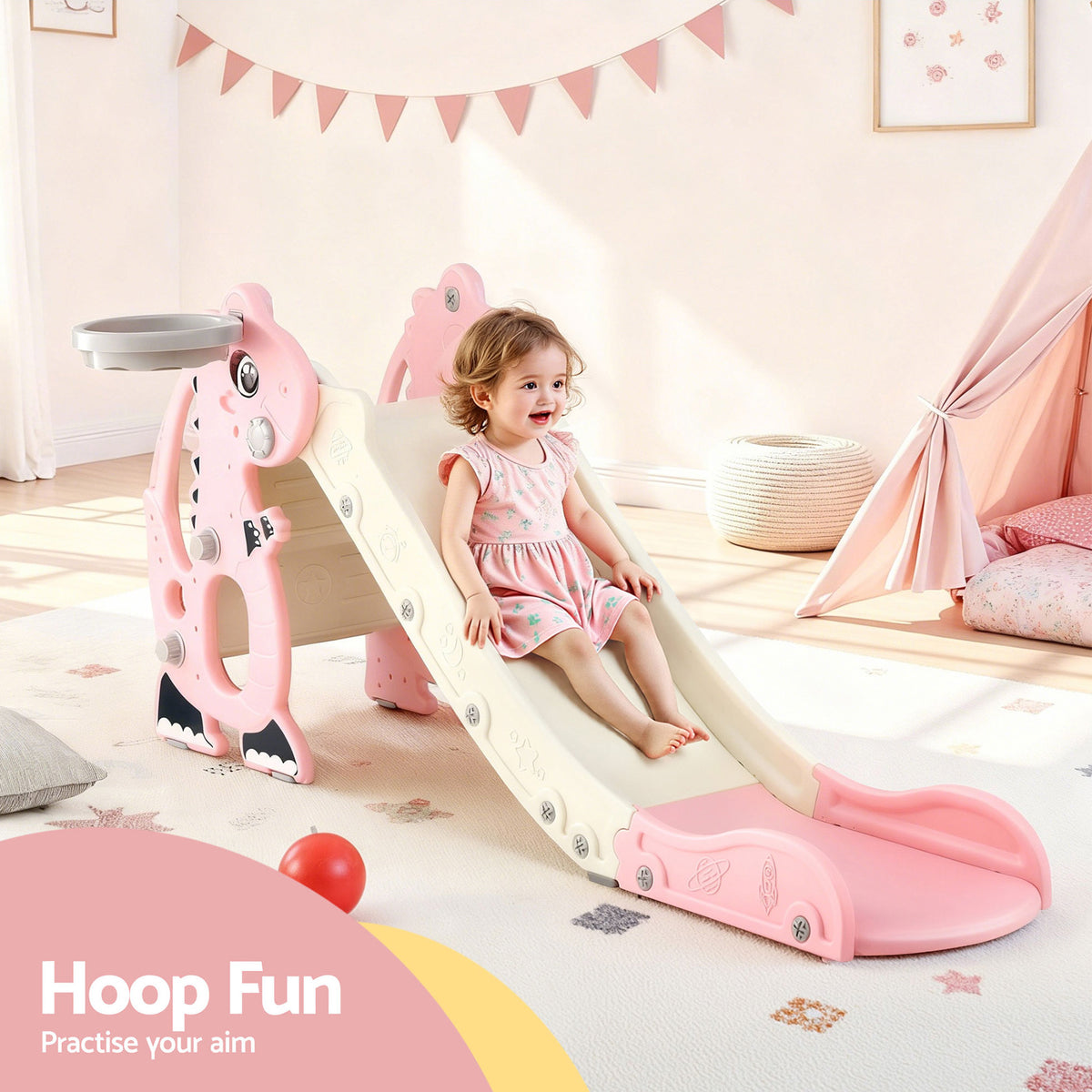 Keezi Kids Slide Set Basketball Hoop Outdoor Playground Toy Dragon