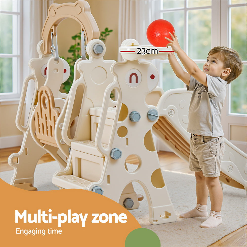 Keezi Kids Slide Swing Set Basketball Hoop Outdoor Playground Toys