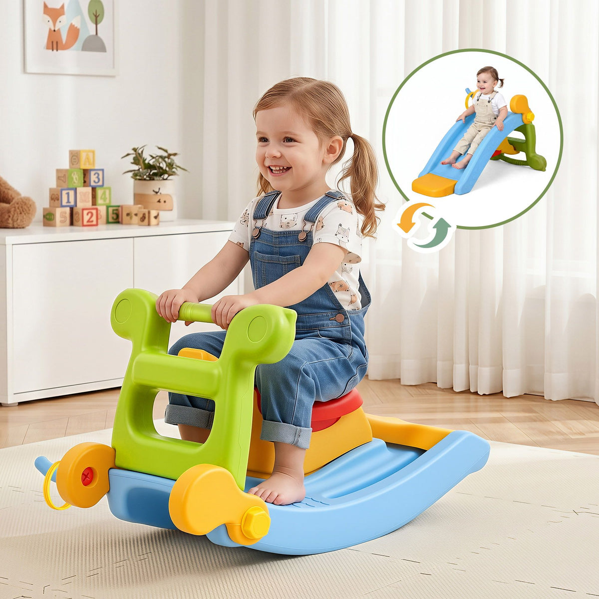 Keezi Kids Slide Set Toddler Indoor Playset Rocking Horse Ring Toss