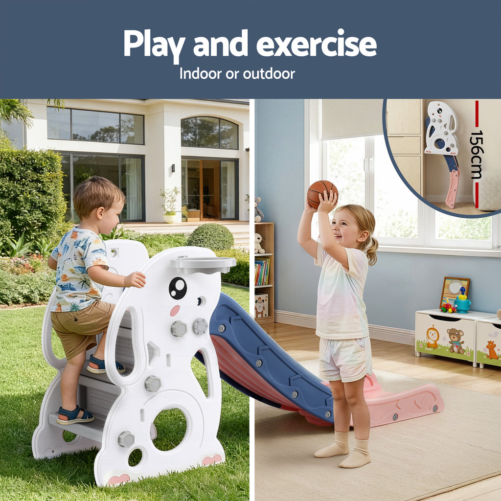 Keezi Kids Slide Set Basketball Hoop Ring Outdoor Playground Toy