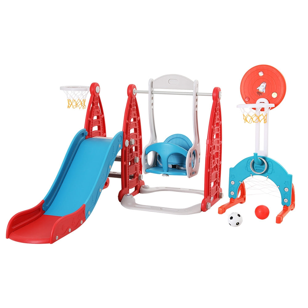 Keezi Kids Slide Swing Set Basketball Hoop Rings Football Outdoor