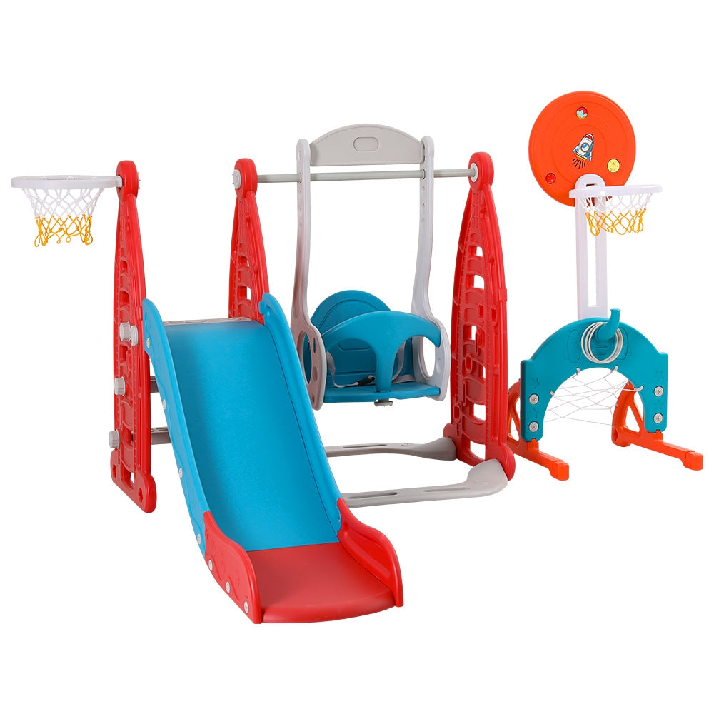 Keezi Kids Slide Swing Set Basketball Hoop Rings Football Outdoor