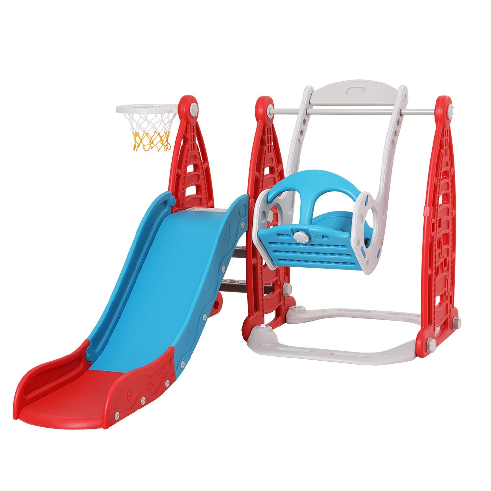 Keezi Kids Slide Swing Set Basketball Hoop Rings Football Outdoor