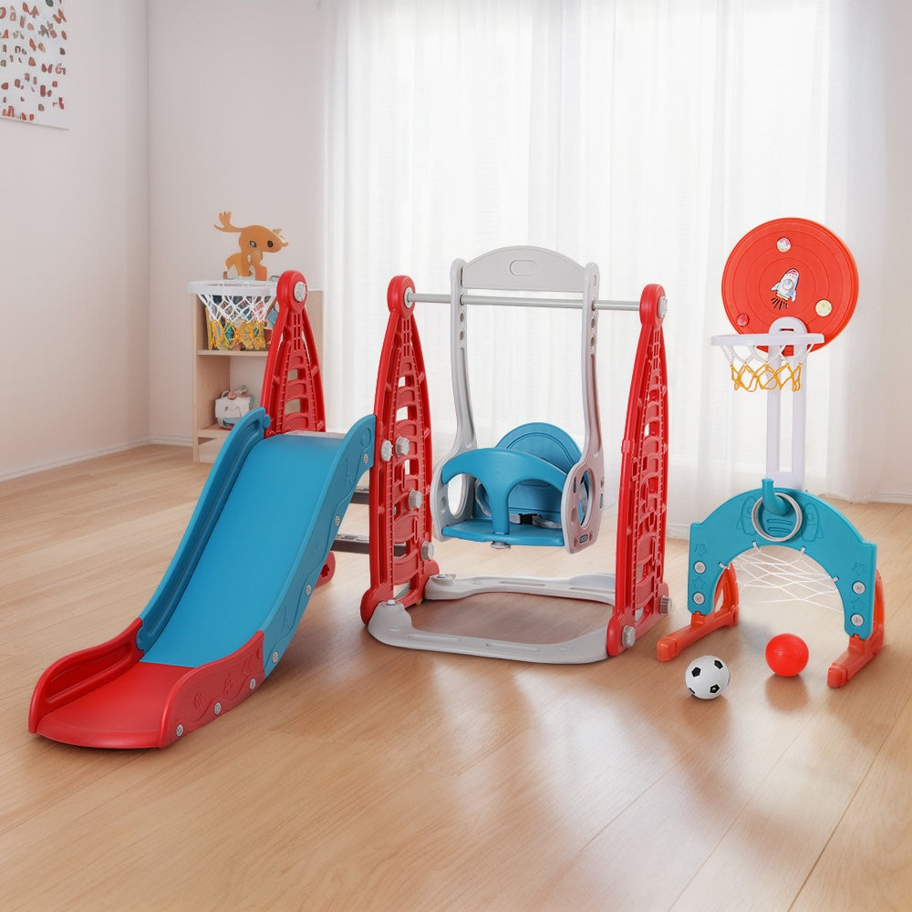 Keezi Kids Slide Swing Set Basketball Hoop Rings Football Outdoor