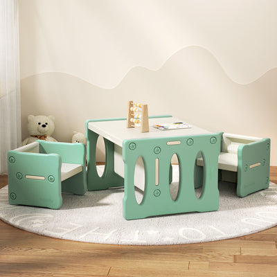 Keezi Kids Table and Chairs Set, 3 Piece, HDPE, Green