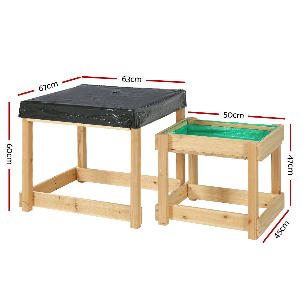 Keezi Kids Sandpit Wooden Sandbox Sand Pit Water Table Outdoor Toys