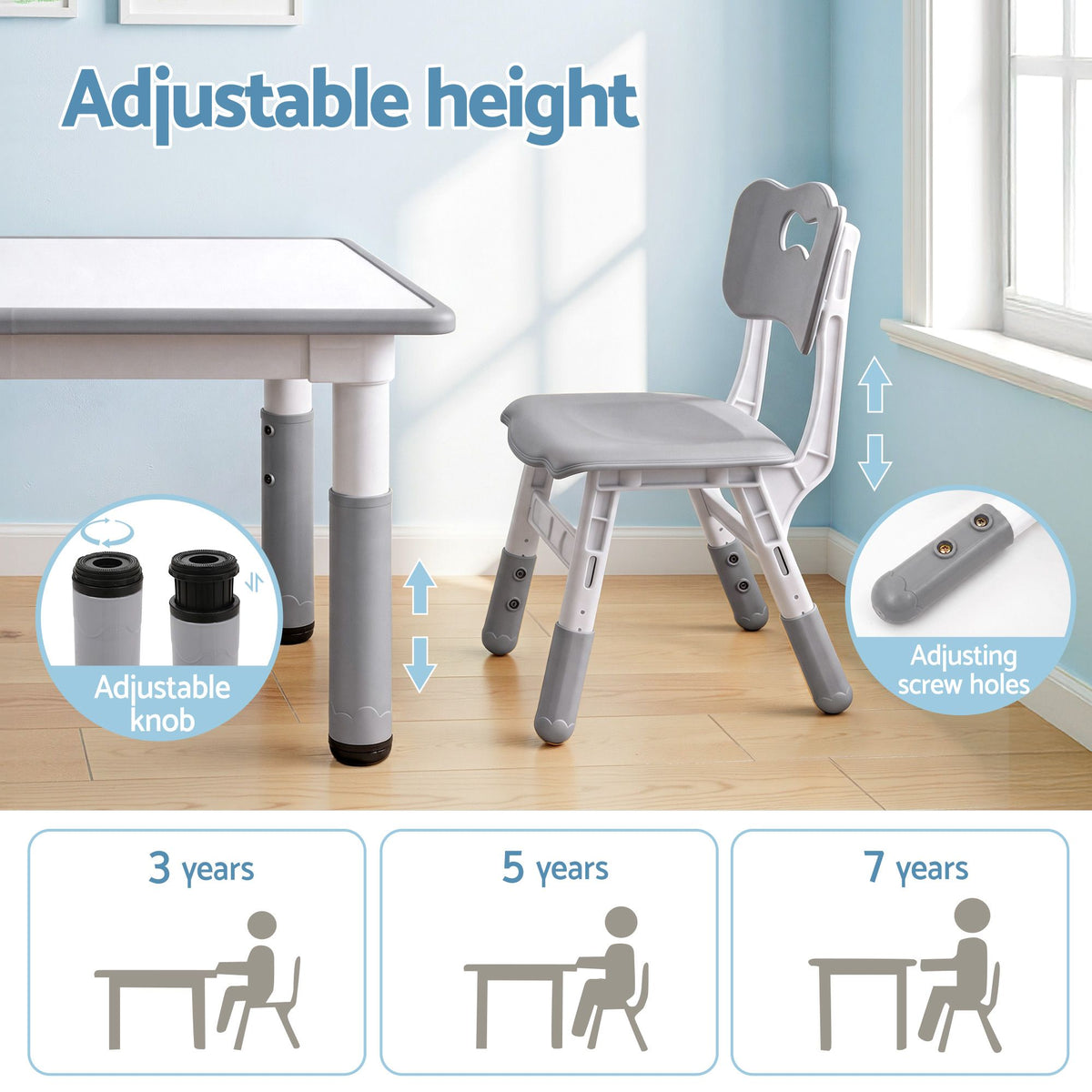 Keezi Height Adjustable Kids Table and 4 Chairs Set