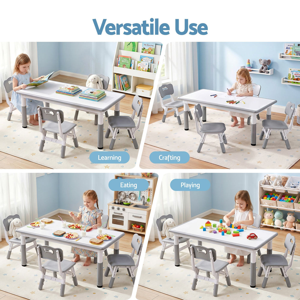 Keezi Height Adjustable Kids Table and 4 Chairs Set