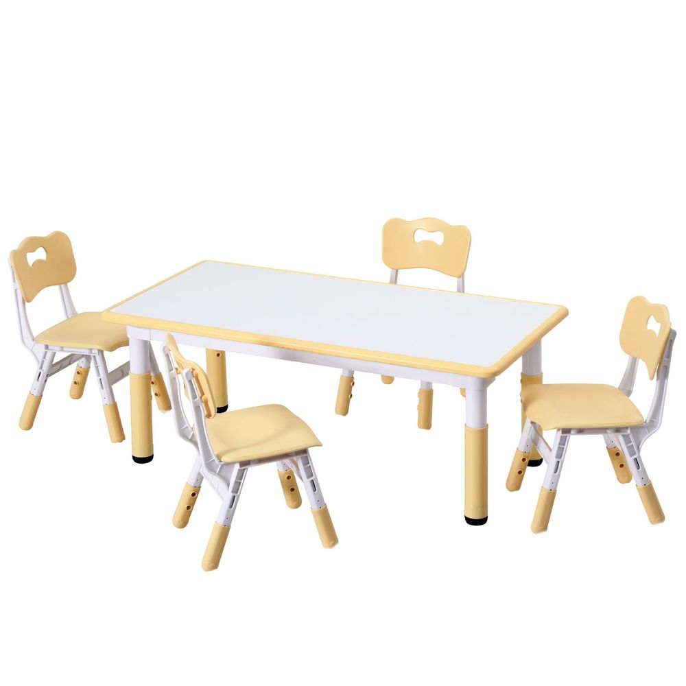 Keezi Height Adjustable Kids Table and 4 Chairs Set, Yellow