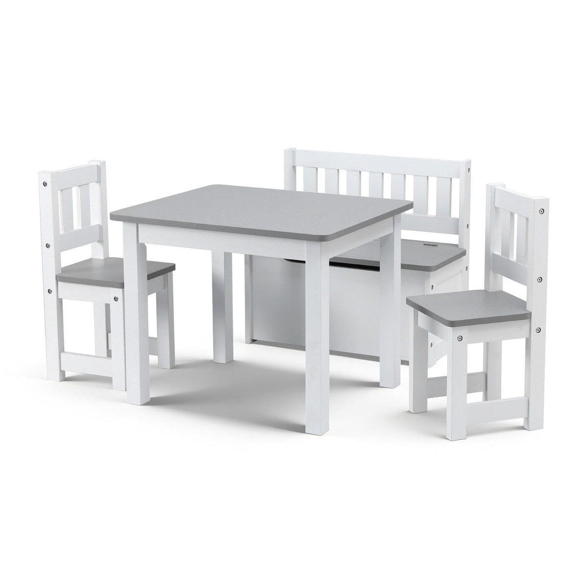 Keezi 4-Piece Kids Table, 2 Chairs and Storage Bench Set