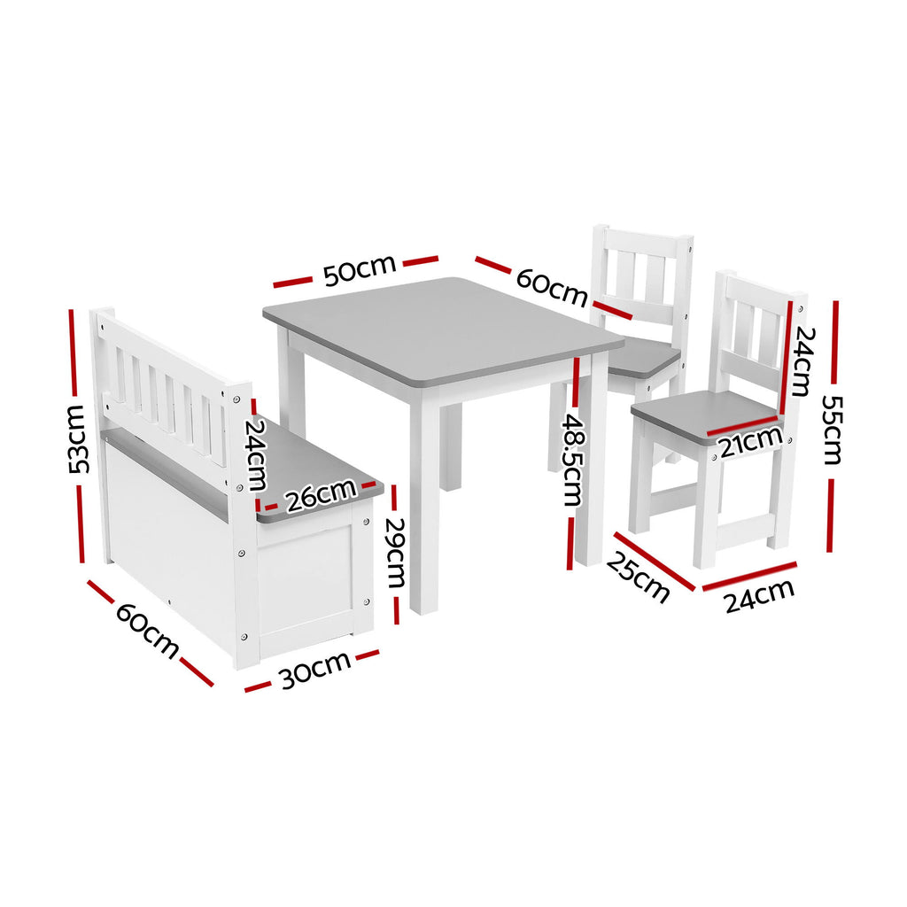 Keezi 4-Piece Kids Table, 2 Chairs and Storage Bench Set