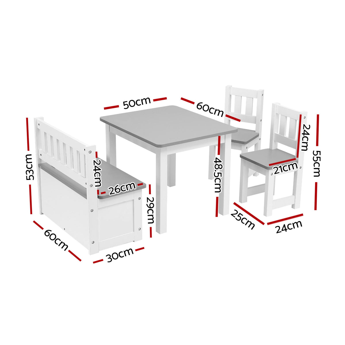 Keezi 4-Piece Kids Table, 2 Chairs and Storage Bench Set