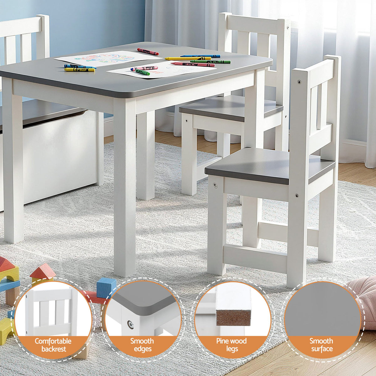 Keezi 4-Piece Kids Table, 2 Chairs and Storage Bench Set