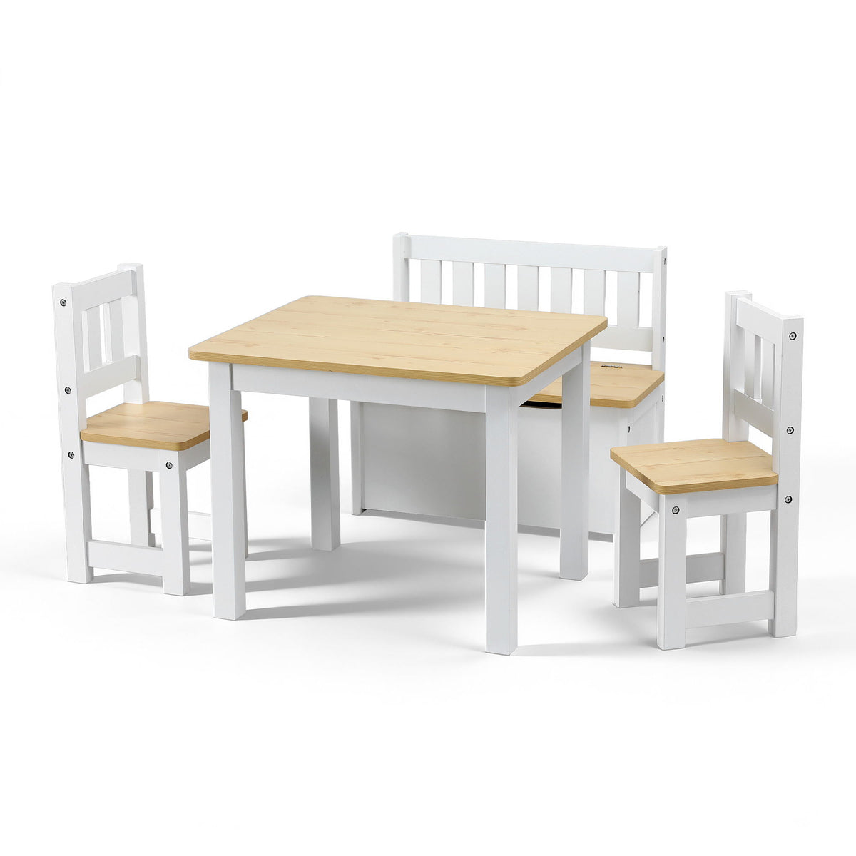 Keezi 4-Piece Kids Table, 2 Chairs and Storage Bench Set, Natural