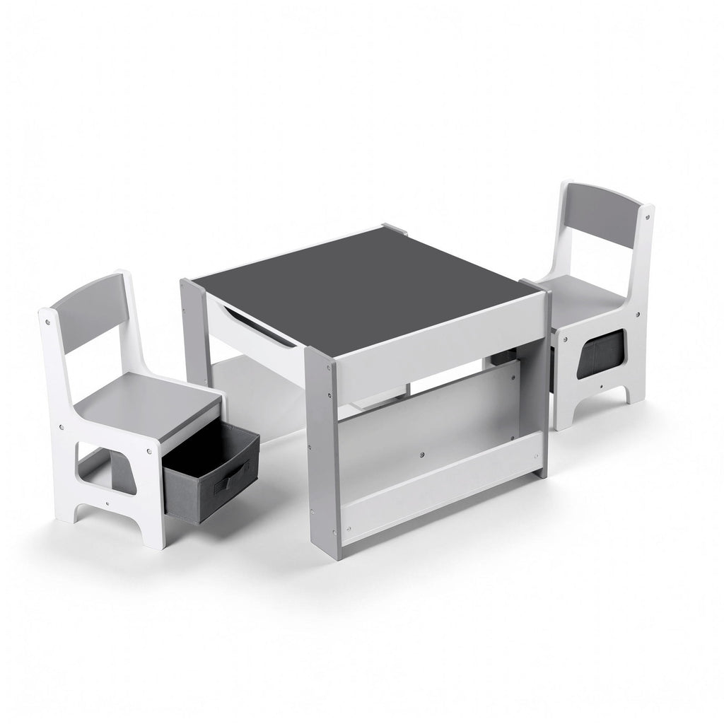Keezi 4-in-1 Kids Table and Chair Set, Grey, showing what is included