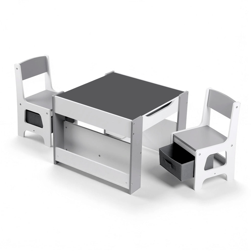 Keezi 4-in-1 Kids Table and Chair Set, Grey, showing what is included, photo 3 of 8