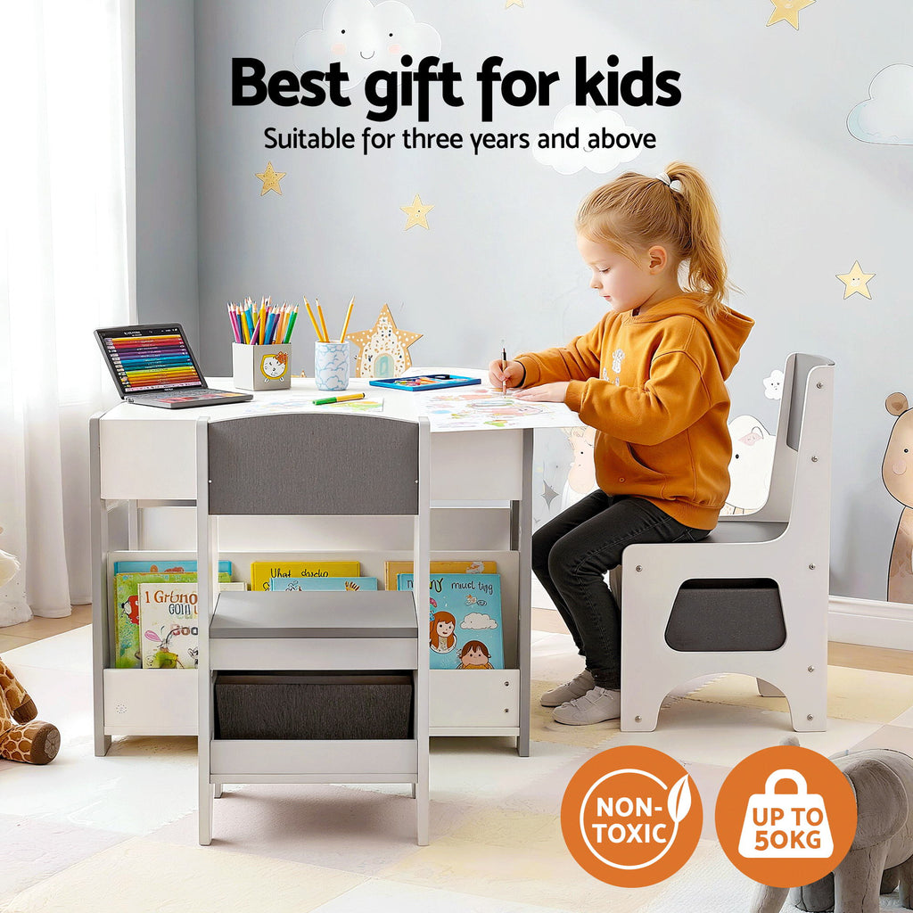 Keezi 4-in-1 Kids Table and Chair Set, Grey, photo 4 of 8