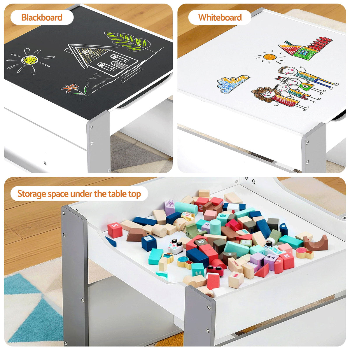 Keezi 4-in-1 Kids Table and Chair Set, Grey, photo 6 of 8