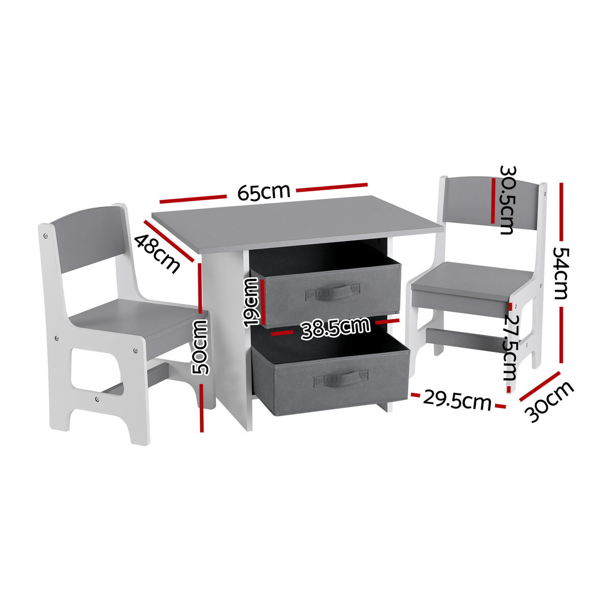 Keezi Kids Table and 2 Chairs Set Wooden Activity Table wit 2 Storage Drawers