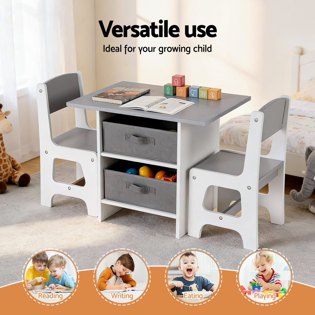 Keezi Kids Table and 2 Chairs Set Wooden Activity Table wit 2 Storage Drawers