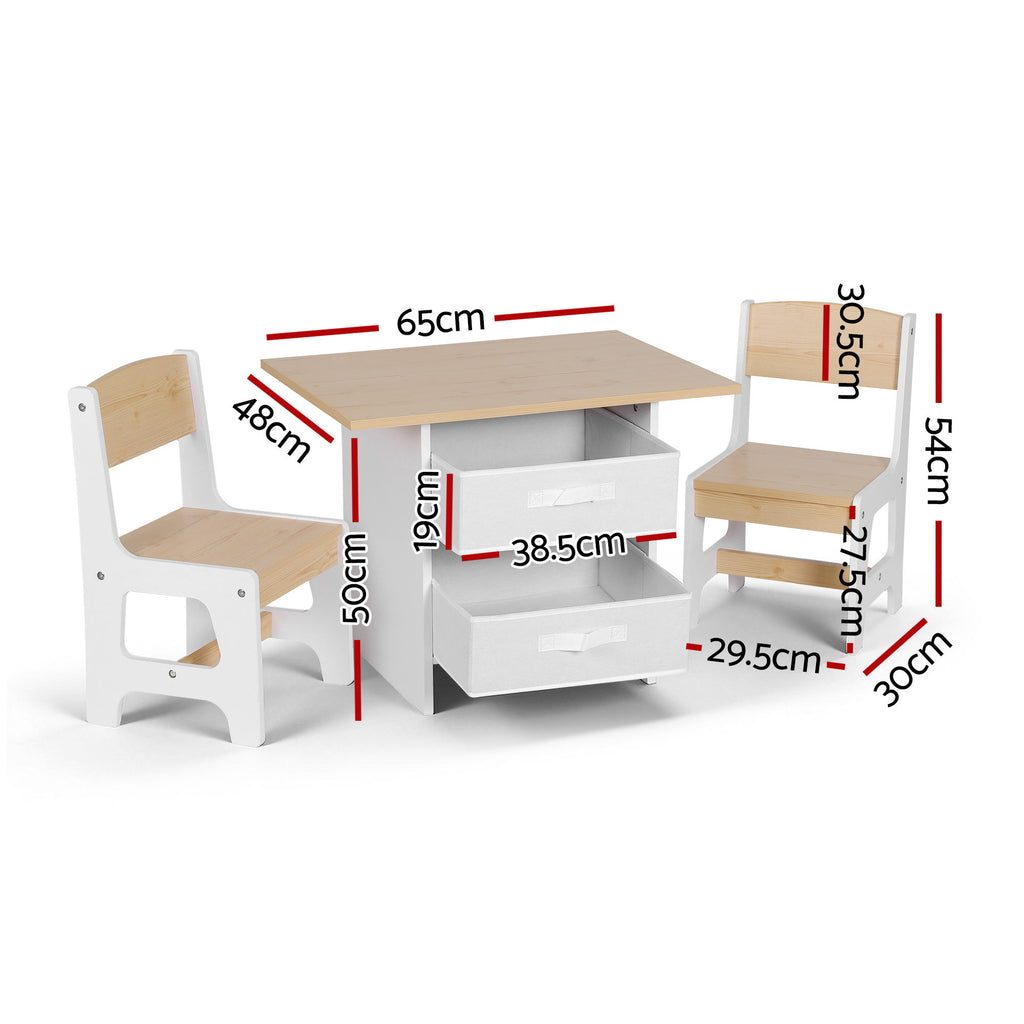 Keezi Kids Table and 2 Chairs Set with Fabric Drawers