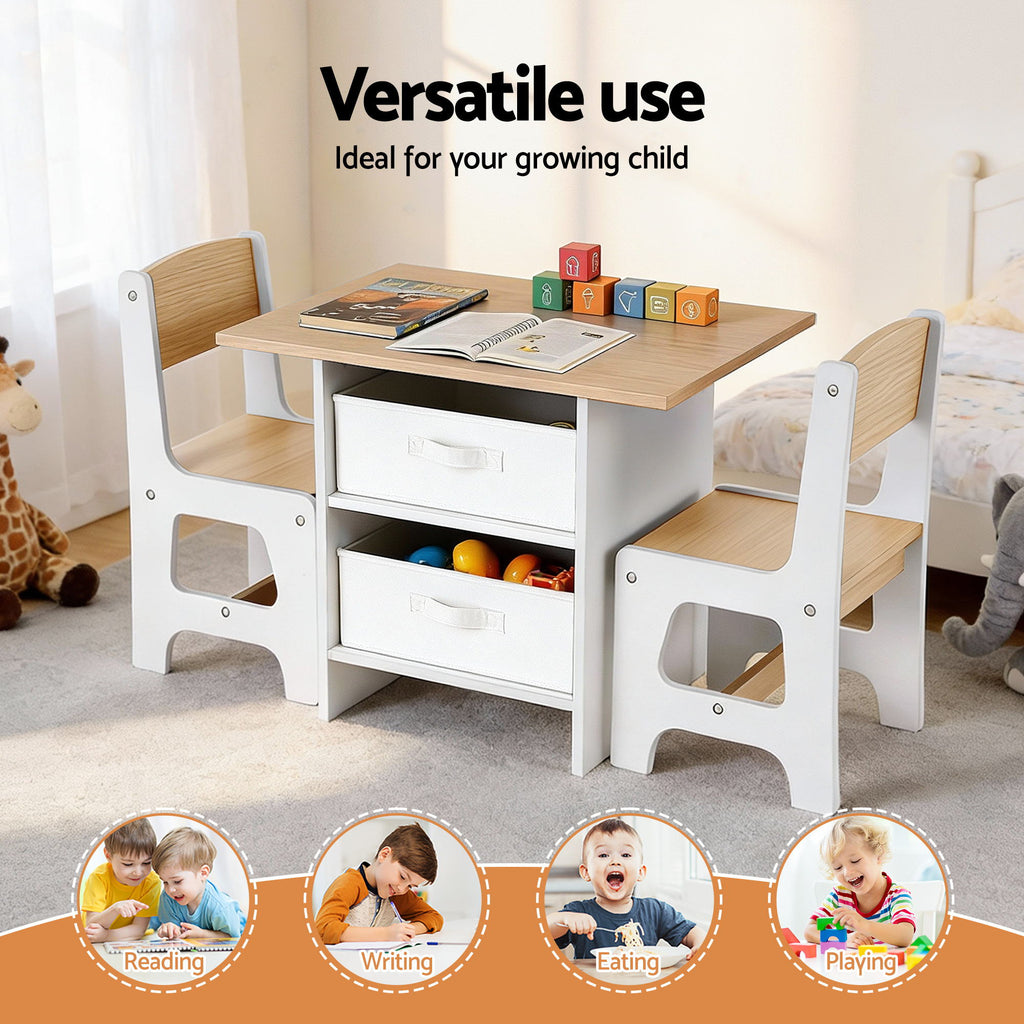 Keezi Kids Table and 2 Chairs Set with Fabric Drawers