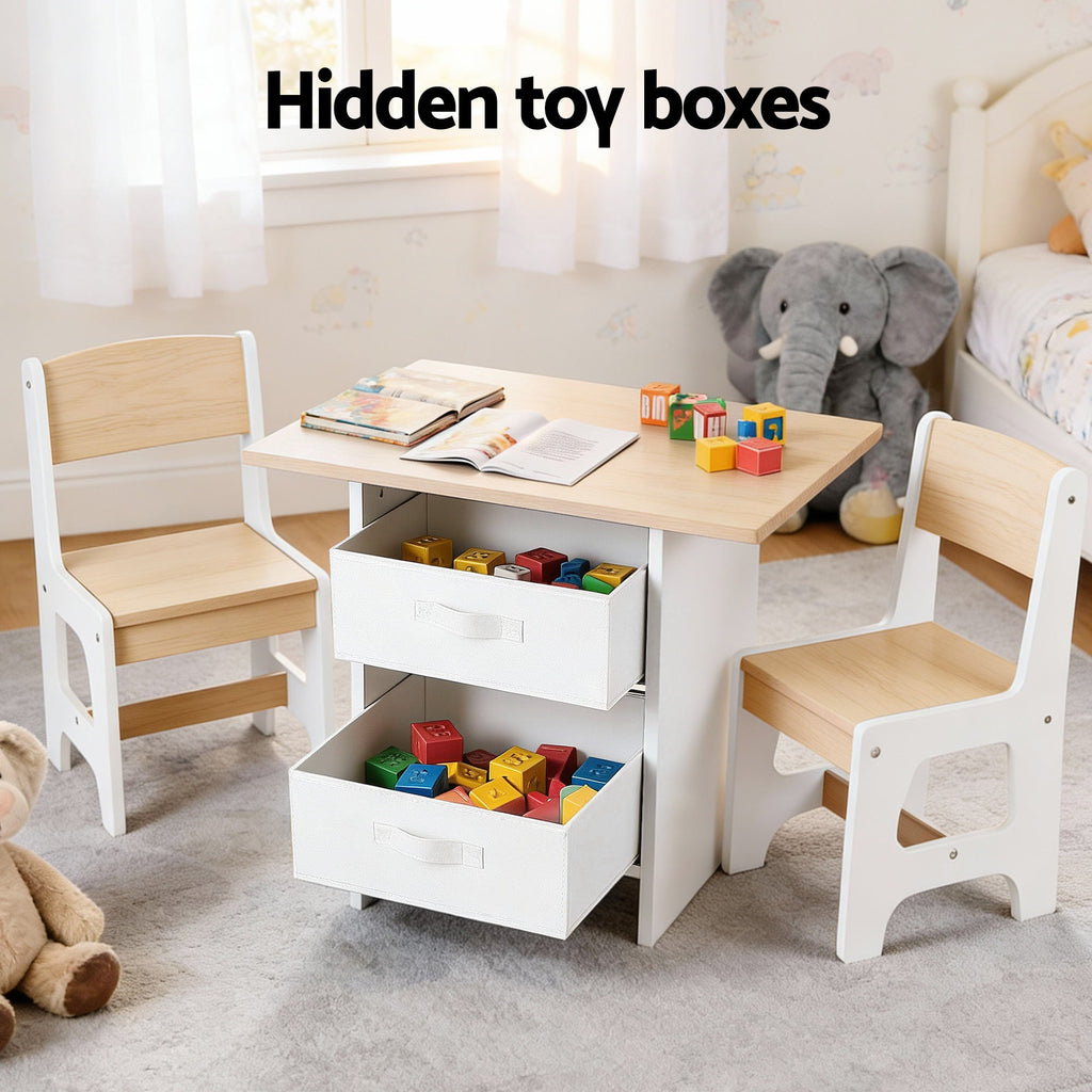 Keezi Kids Table and 2 Chairs Set with Fabric Drawers
