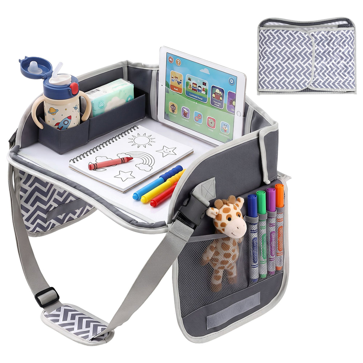 Keezi Kids Travel Tray and Car Seat Lap Desk, Grey