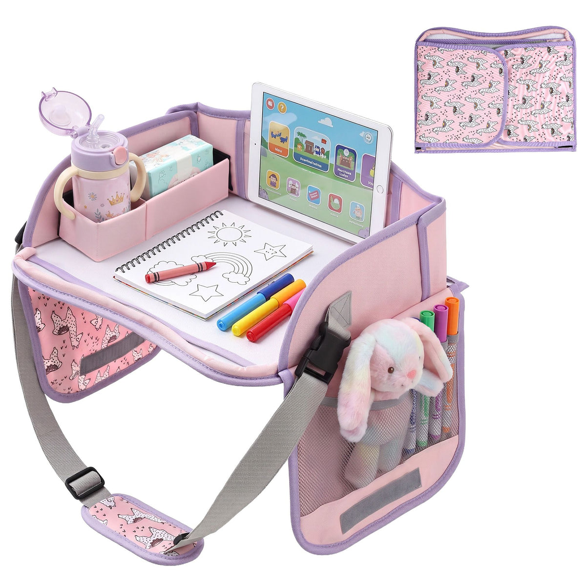 Keezi Kids Travel Tray and Car Seat Lap Desk, Pink