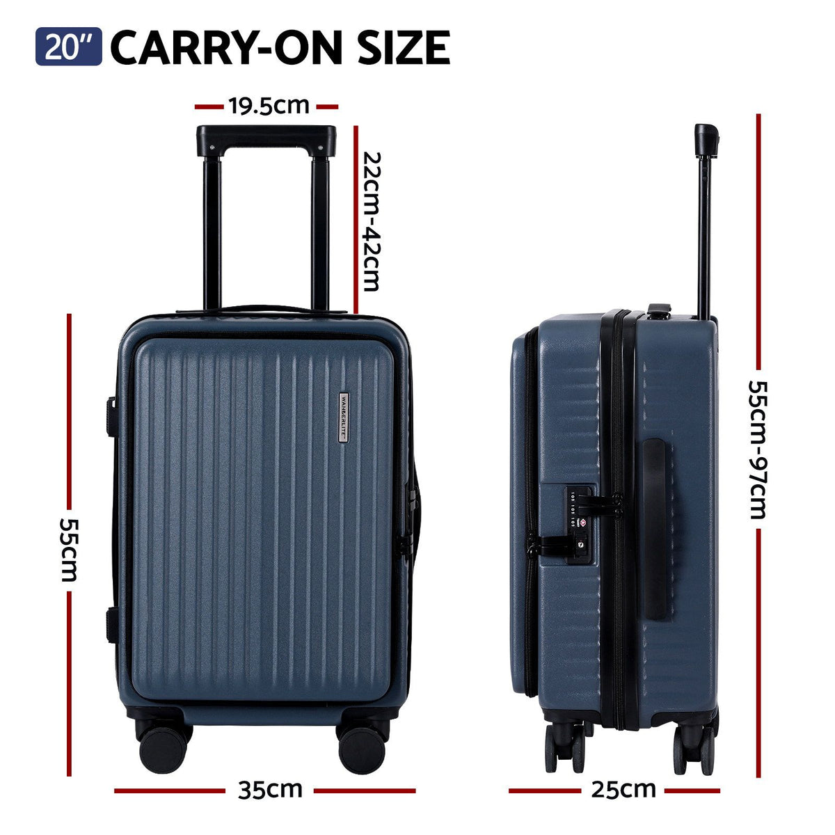 Wanderlite 20" Luggage Suitcase Front Pocket Travel Carry On Dual TSA