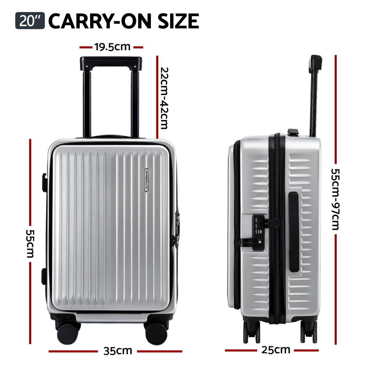 Wanderlite 20" Luggage Suitcase Front Pocket Travel Carry On