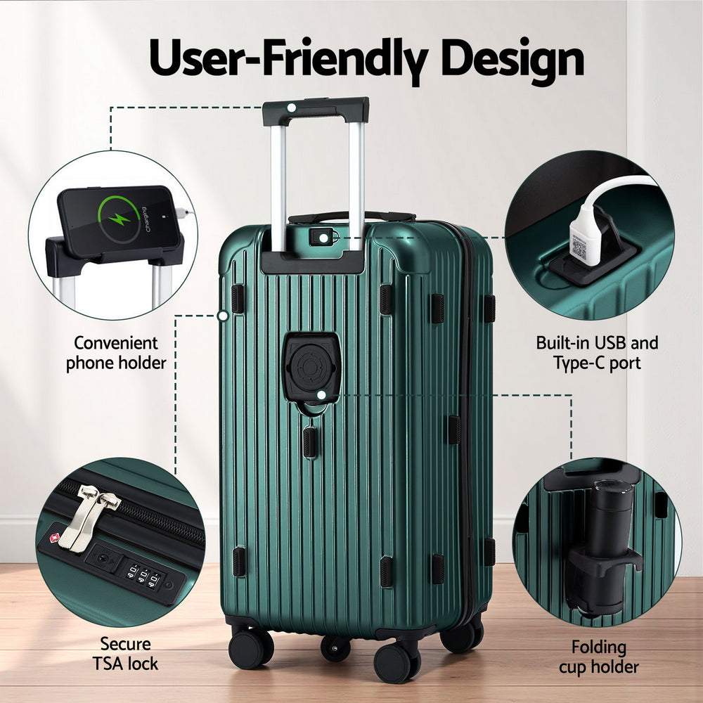 Wanderlite 28 Inch Trunk Luggage, Green, Type C Port, photo 5 of 6