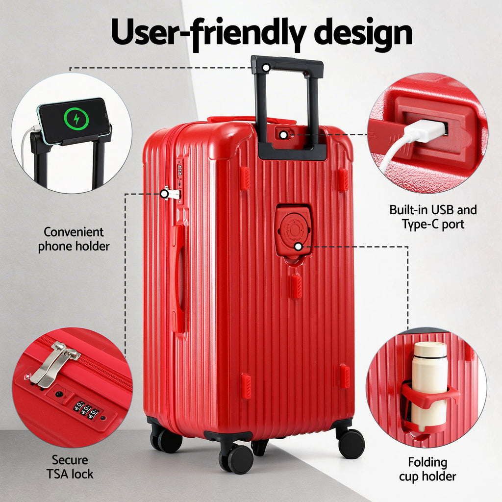 Wanderlite 28" Trunk Luggage Suitcase Travel 5 Wheels Type-C