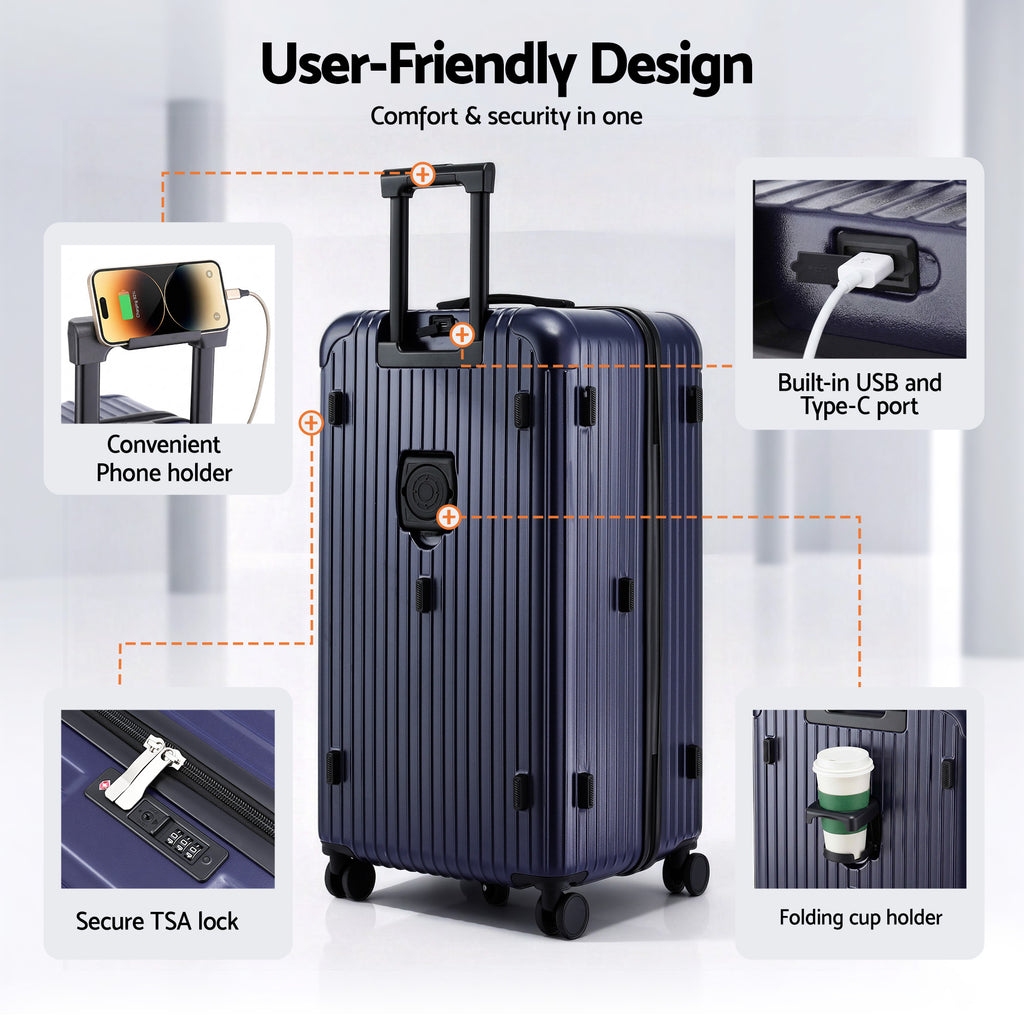 Wanderlite 32" Trunk Luggage Suitcase Travel TSA Type-C 5 Wheels Deep