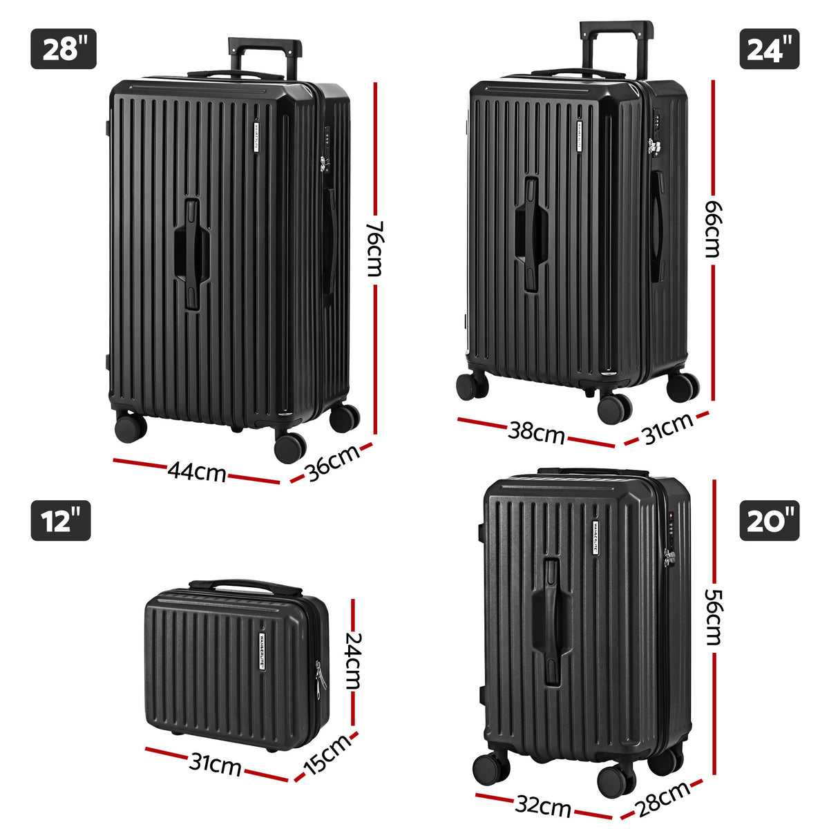 Wanderlite 4pcs Trunk Luggage Suitcase Set Travel Carry On TSA Lock