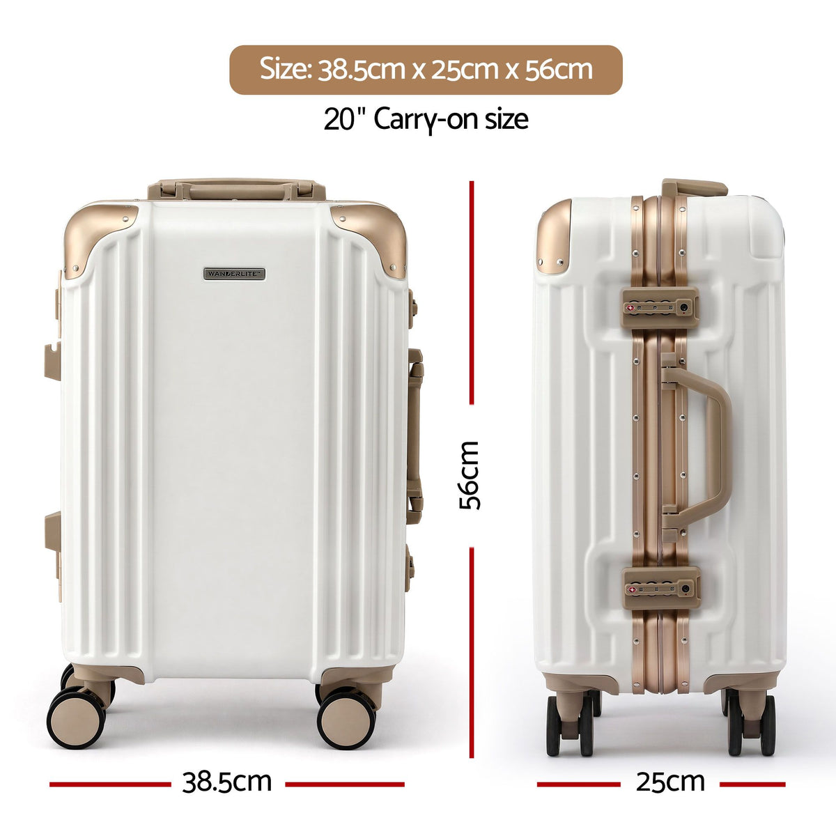Wanderlite 20" Aluminium Frame Carry On Luggage Suitcase TSA Lock
